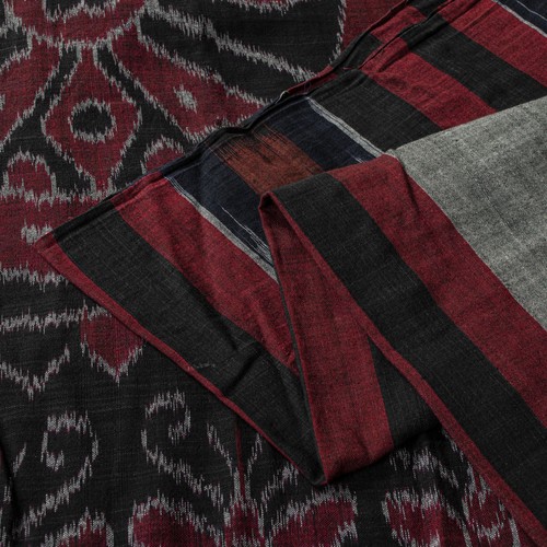 Sanskriti Vintage Black Pure Cotton Saree Ikat Hand Woven Sambhalpuri 5.5Yd Sari