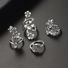 4pcs Antique Silver Bohemia Ring Set Rose Flower Rings for Women Charm R;db