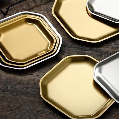 2er Set Aperitifteller eckig 15 cm Edelstahl vergoldet