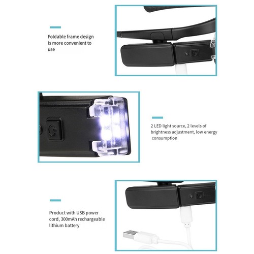 3 Magnification Levels LED Headband Magnifier Glasses for Hobbies and Crafts