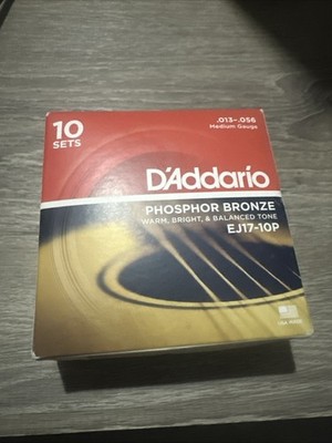 D'Addario Phosphor Bronze Acoustic Guitar Strings, Medium, 13-56, 10 Sets