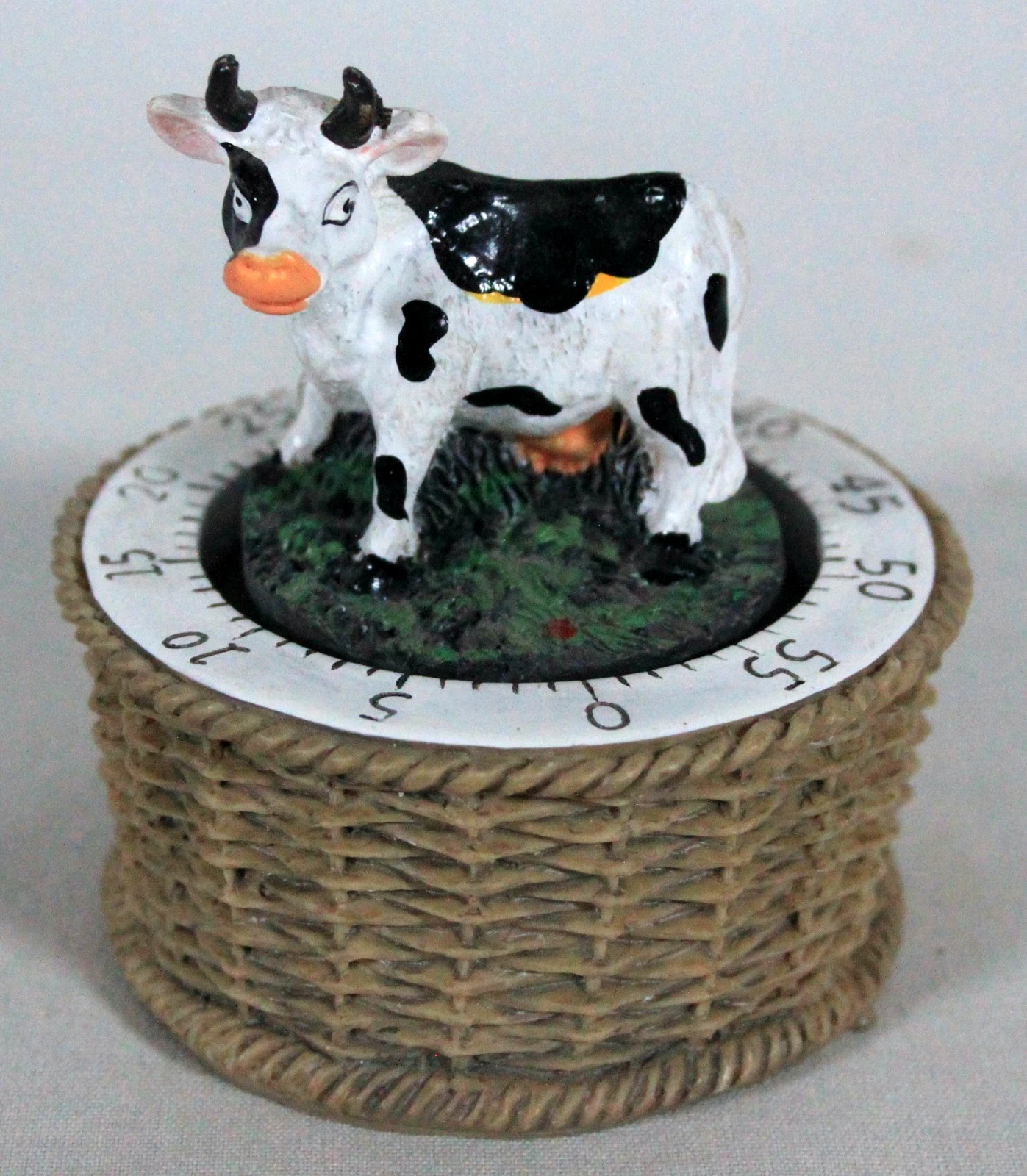 RARE! 60s VTG FARM THEME DIARY COW MECHANICAL KITCHEN TIMER 3.5" TALL NEVER USED