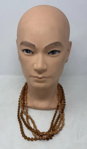 Vintage Goldtone Faux Amber Resin Beaded Pendants Necklace (L10) Jewellery Brown - Picture 1 of 6