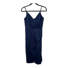 Vince Camuto dress satin cocktail midi sleeveless blue size 4