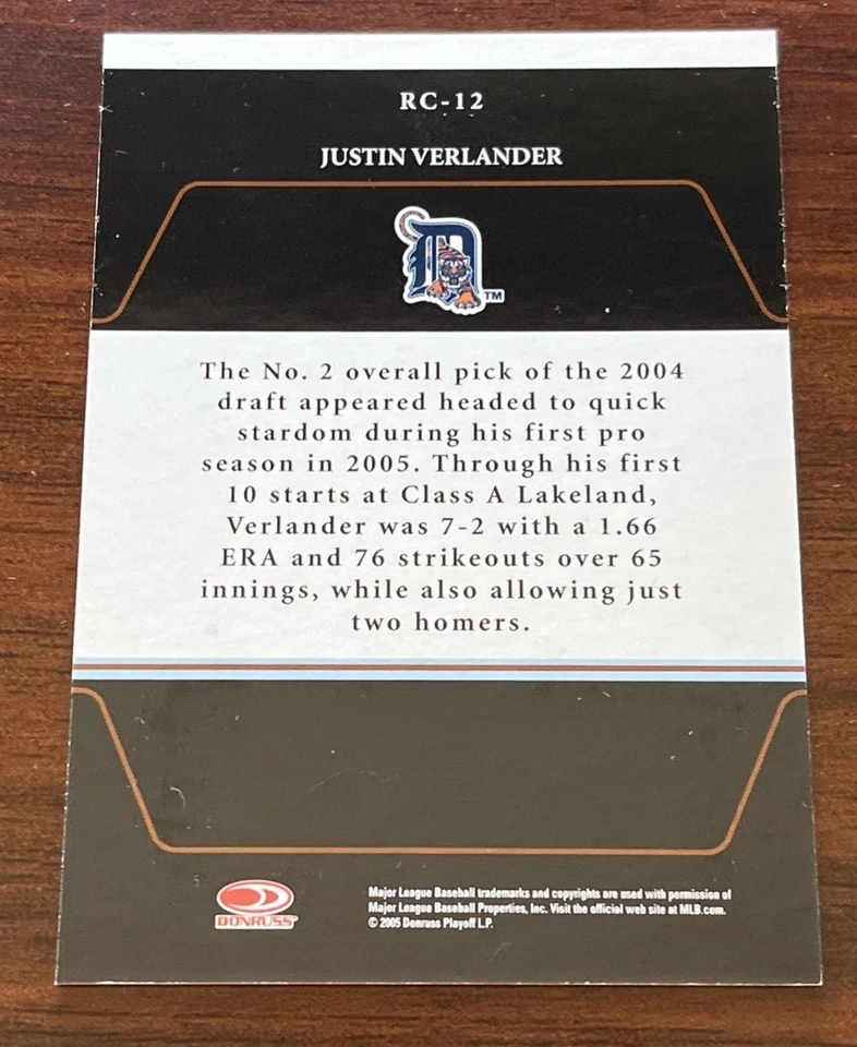 Justin Verlander Donruss Zenith Roll Call 2005 autógrafos radiocontrol automático novato SSP Foto 2 de 4