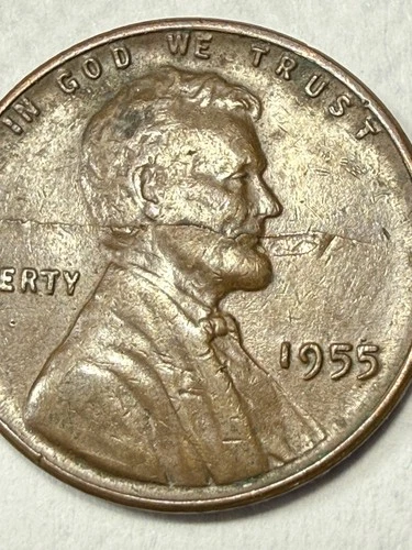 * 1955 LINCOLN CENT-MAJOR DIE CRACK-MINT LAMINATION ERROR  (ADD TO YOUR SET) 🔥*