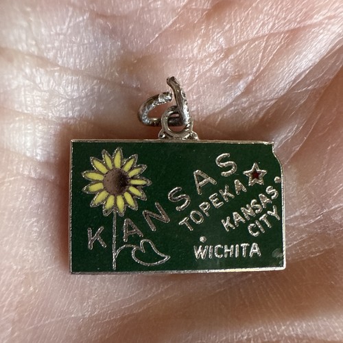 Vintage Signed Danecraft Sterling KANSAS City Enameled Charm Sunflower State - Picture 2 of 3