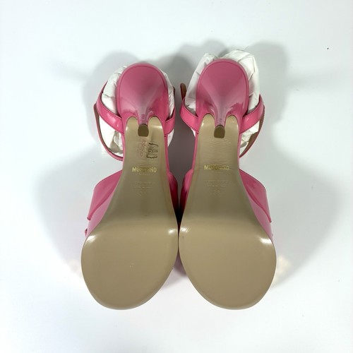 Moschino Logo Leather Platform Stiletto Sandals Heels Pink Gold NEW 38 - Picture 10 of 23