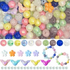 LEIOSAGN 310 Pcs 16mm Shiny AB Color Acrylic Loose Beads and Crackle 310PCS