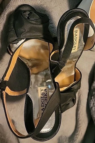 Badgley Mischka Size 7Black Floral And Pour Le Victoir Leather Brazil Heels Siz - Picture 2 of 10
