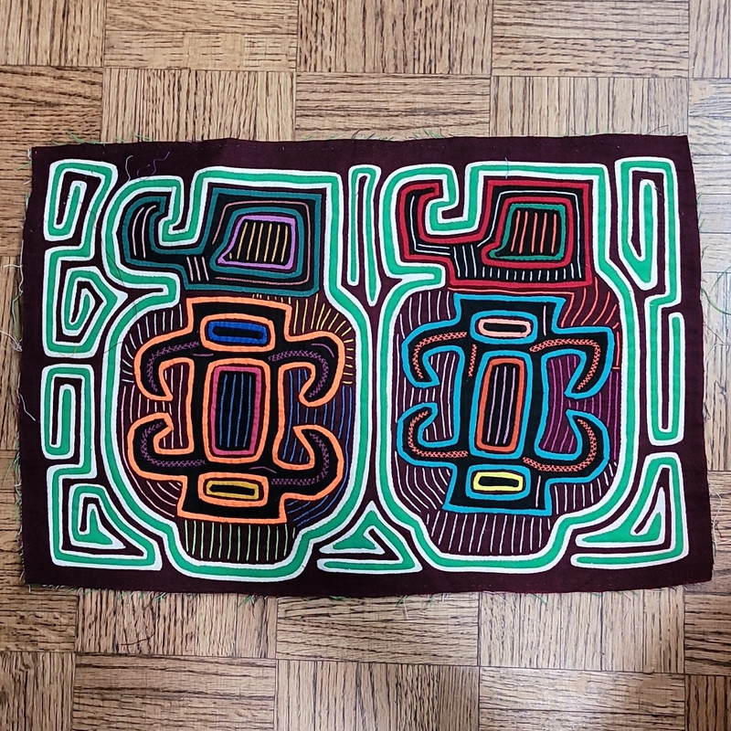 Abstract Art Embroidered Tapestry Wall Hanging, Multicolor Fabric, Horizontal