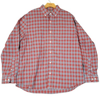 LLBean Traditional Fit Plaid Button Down Shirt Men L-REG Red Blue Cotton