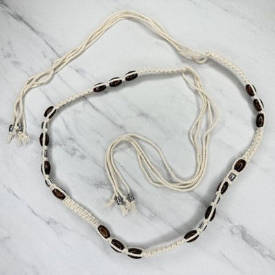 Boho Wood and Silver Tone Beaded Tie Belt Size XS Small S