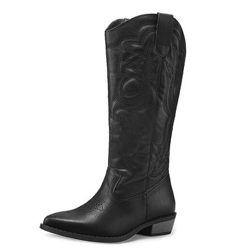 Women's Cowboy Boots Mid Calf Cowgirl Embroidered Western Pointed Toe Chunky