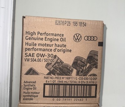 GENUINE Volkswagen High Performance Genuine Engine Oil SAE 0W-30 Case 6 X 1 Qts