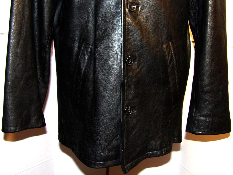MEN'S CHAPS RALPH LAUREN BLACK LEATHER JACKET! BUTTON FRONT! TRADITIONAL! L - Image 3 of 4