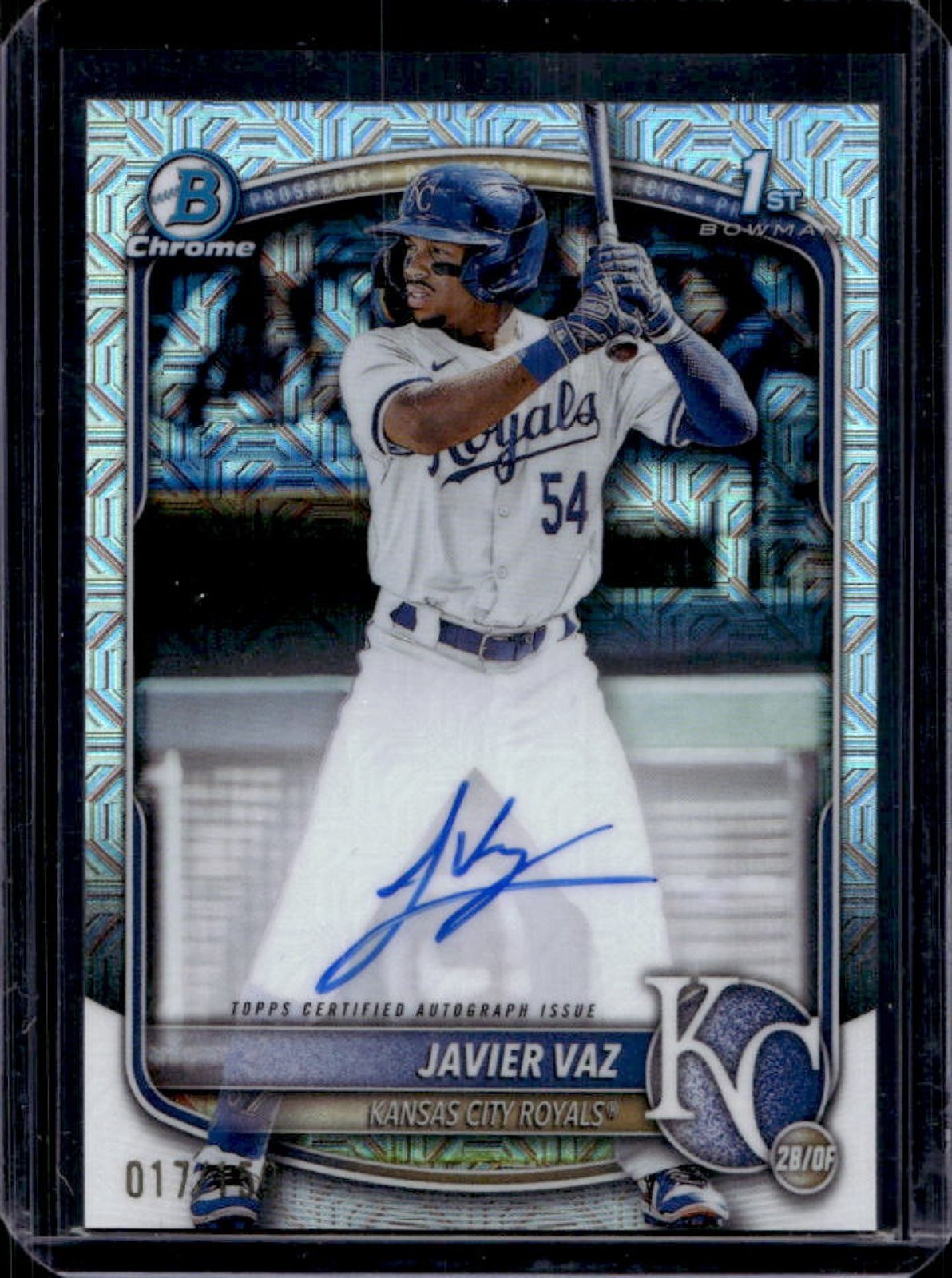 2025 Bowman Javier Vaz Chrome Auto HTA Choice Refractor 1st Prospect #/150