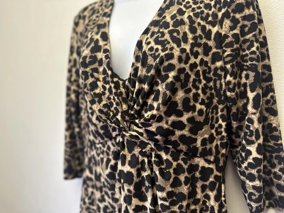 Vestido Donna Rico Mujer M Twist Frontal Manga 3/4 Leopardo Guepardo Elastizado Tejido Nuevo Foto 2 de 4