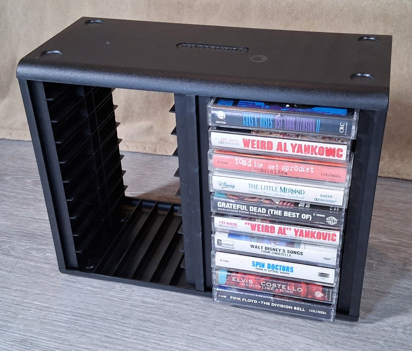 Vtg. 1990 OpenStock Cassette Tape Shelf Rack Holds 40 Tapes Black Plastic