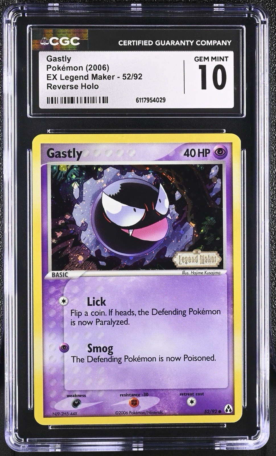 CGC 10 Gastly 2006 EX Legend Maker 52/92 Reverse Holo Stamped Pokemon Card Mint