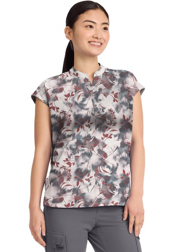 Floating Botanical Healing Hands Quest Scrub Mandarin Collar Top HH912 FLAB - Picture 3 of 7