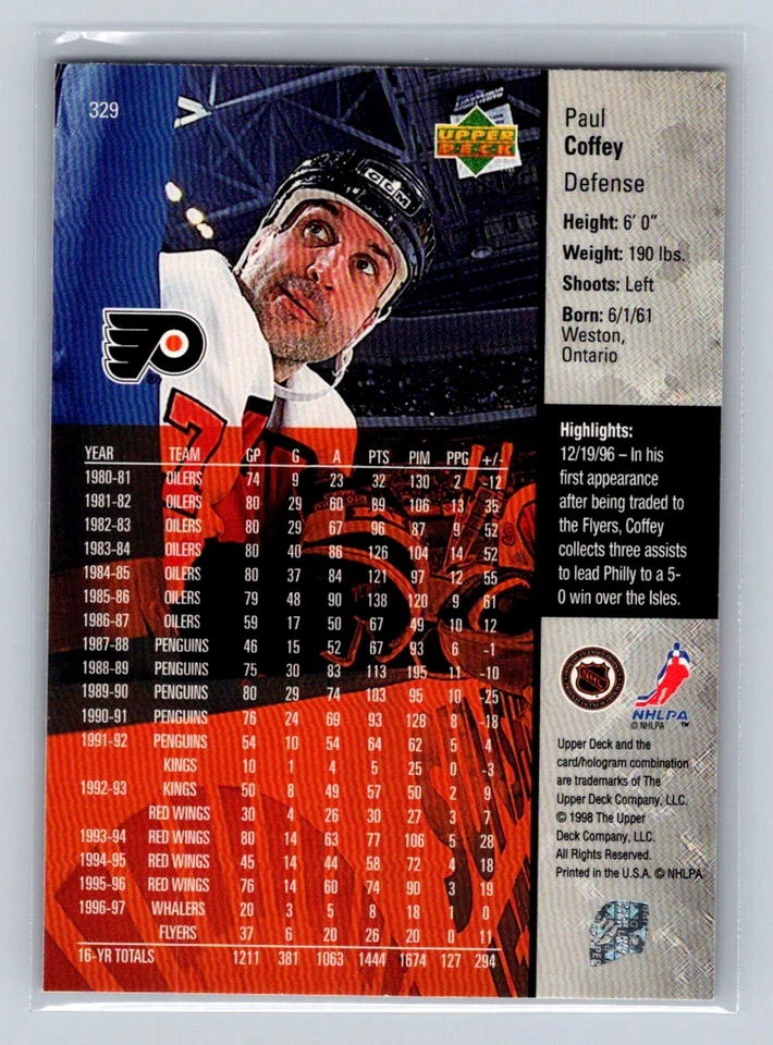 1997-98 Upper Deck #329 Paul Coffey Philadelphia Flyers - Image 2 of 2
