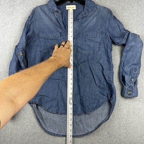 Camisa de tela y piedra para mujer pequeña denim cambray manga larga Tencel informal Top - Imagen 4 de 7