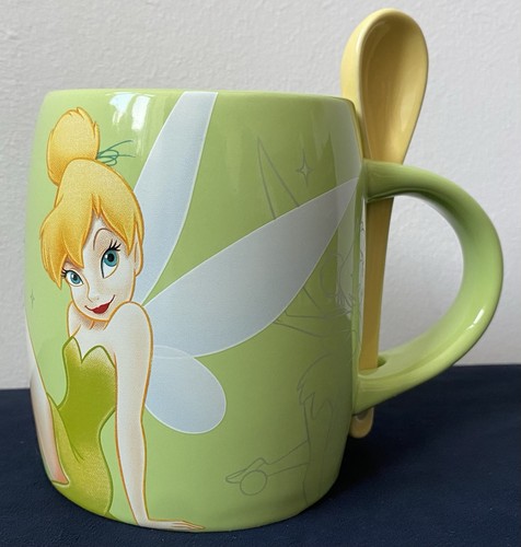 Disneyland Paris Exclusive Tinker Bell Mug & Spoon ~ Collectable ~ Rare - Foto 1 di 7