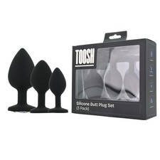 Toosh Black Silicone Butt Plug Set of 3 Small Medium Large Clear Stone