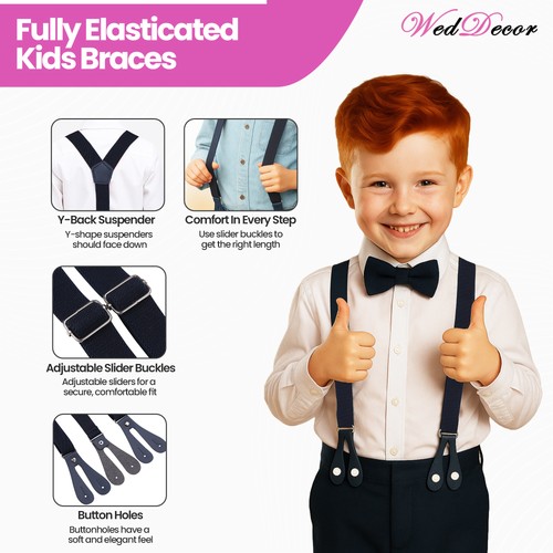 Kids Luxury Y-Back Braces – Elastic Suspenders for Boys & Girls Formal Wedding - Picture 56 of 101