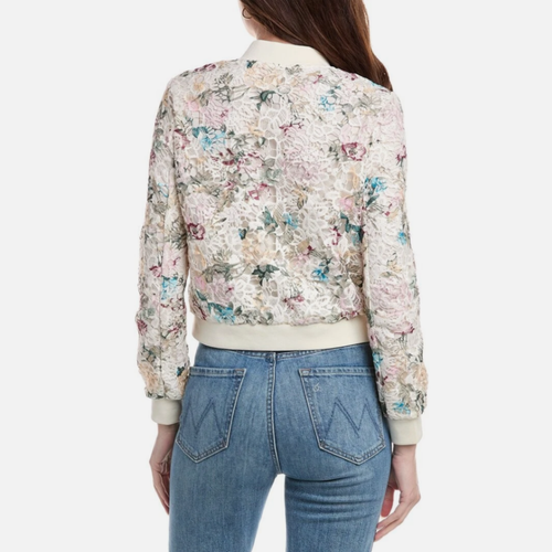 Nanette Lepore Lace Jacket Womens M Ivory Floral Snaps Long Sleeve Lined NEW - Picture 10 of 10