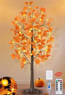 5FT Lighted Maple Tree Fall Decor Remote 3D Pumpkin Lights 81 LED Thanksgiving