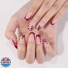 evpct Spring and Summer Press on Nails Medium Square, Cherry Fake Nails Press
