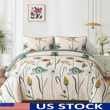 Floral Quilt Set Botanical Bedspread Microfiber Bedding W/ Pillowcases New