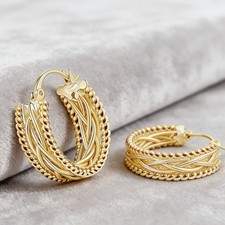 14K Gold Twisted Chunky Hoop Earrings 23mmx9mm Thick Unique Jewelry Women Gift
