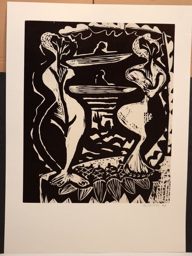 Ina Barfuss (*1949 Lüneburg) - Zwei Akte am Strand - Holzschnitt - 6/118