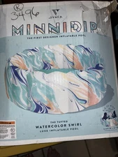 Minnidip Tufted Inflatable Pool Watercolor Swirl Adult Kiddie Pool 5.5’ 22” Deep