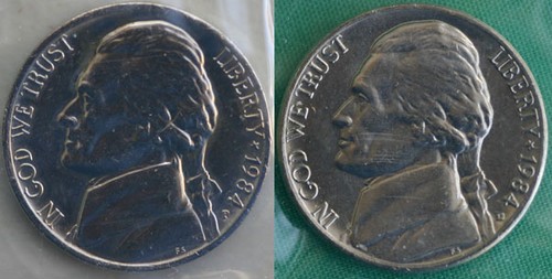 1984 P and D Jefferson níquels 2 monedas unc violonchelos de EE. UU. como nuevos monedas de 5 centavos - Imagen 2 de 4