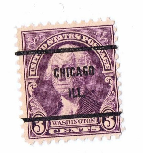 George Washington 3 ct Stamp Chigago ILL. Briefmarke Violet Purple Error  rare - Afbeelding 1 van 4