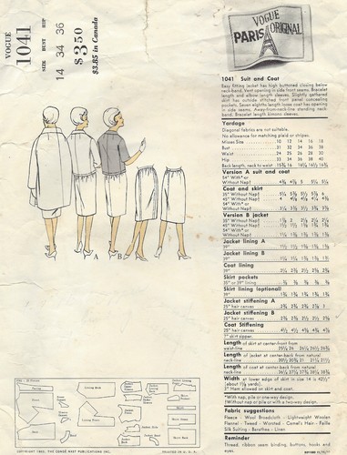 1960 Vintage VOGUE Sewing Pattern B34 SUIT COAT JACKET SKIRT (1380) Dior - Picture 2 of 2