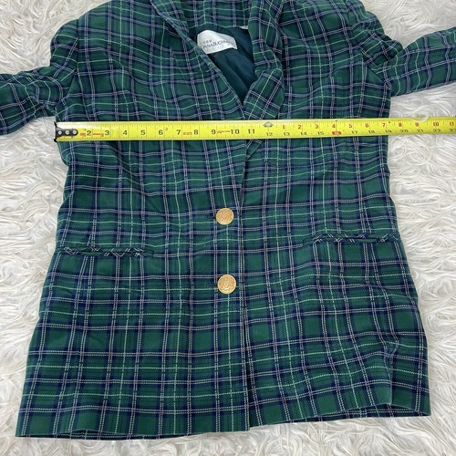 Dana Buchman Vintage 90s Silk Green & Blue Plaid Academia Blazer Petite Size 6 - Picture 4 of 10