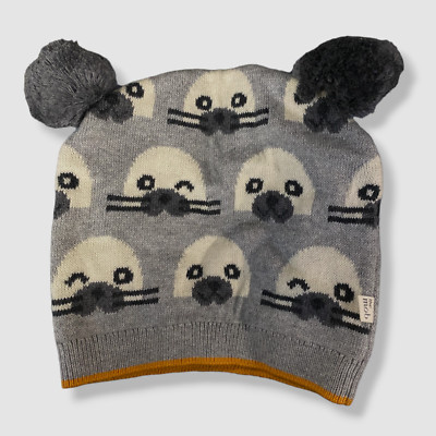 $55 The Bonnie Mob Baby's Gray Owen Seal Jaquard Pom Pom Hat 2-3YR