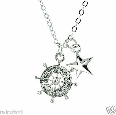 W Swarovski Crystal Ship Helm Star Marine Boat Ocean Sea Pendant Necklace