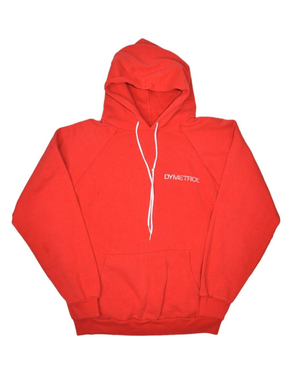 Vintage 80s Hoodie Mens M Hanes Hooded Sweatshirt Red Raglan
