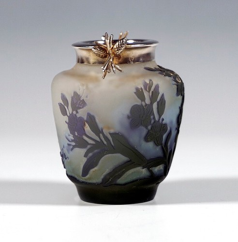 EMILE GALLE NANCY FRANCE CAMEO VASE WIESENBLUMEN DEKOR & SILBER MONTUR UM 1904 - Picture 4 of 9