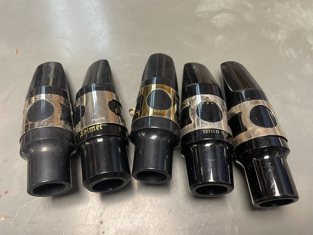 Lot of 5 Student Tenor Saxophone Mouthpieces with Ligs