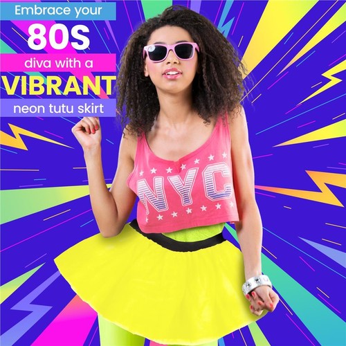 NEON 80s FANCY DRESS TUTU SKIRT HEN PARTY COSTUME WOMENS RAVE NEON ACCESSORIES - Picture 62 of 87