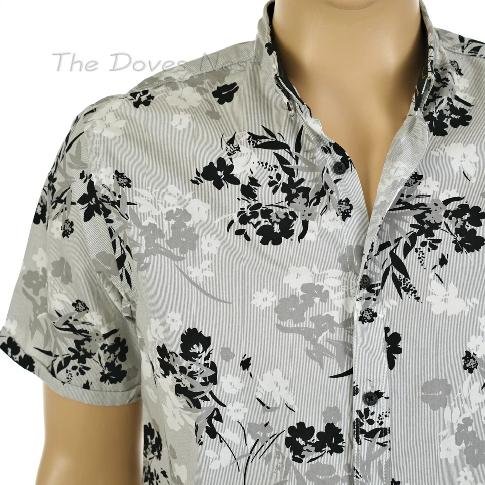 HOWE Young Men's XX-LARGE Button Front BLACK & GRAY FLORAL SHIRT Short Sleeve - Image 3 of 4