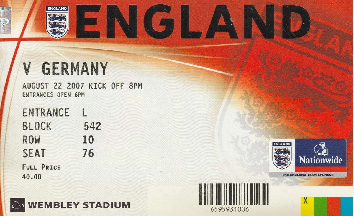 Ticket Original Angleterre V Allemagne (Wembley) - 12 Mars 1975 - Tribune South Stand