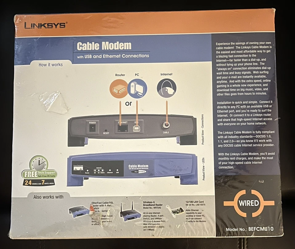 Linksys BEFCMU10 Black Blue Wired Cable Modem with USB and Ethernet Connections  - Image 2 of 4